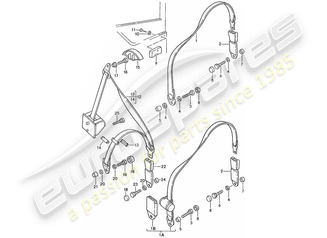 porsche 1991 (944) seat belt parts diagram