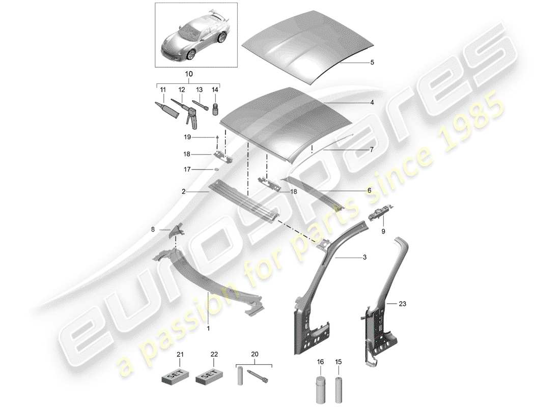 porsche 2020 (991-2 r/gt3/rs) cowl part diagram