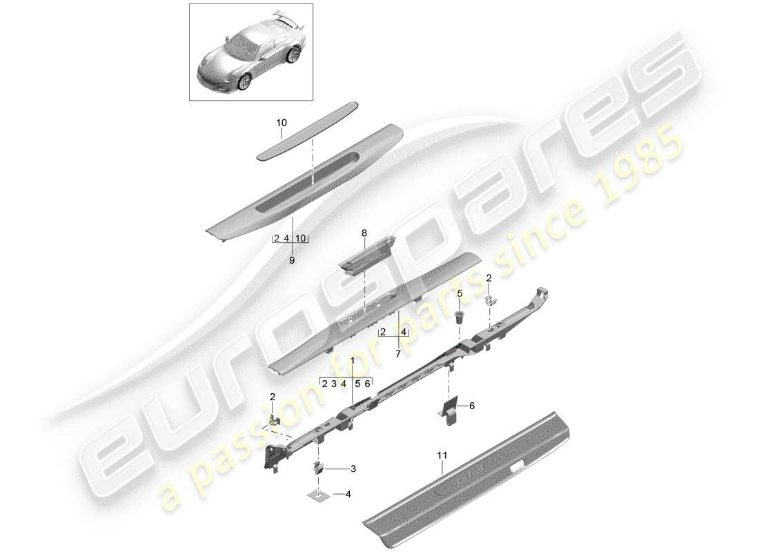 porsche 2017 (991-2 r/gt3/rs) lining part diagram