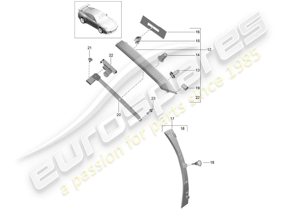 porsche 2017 (991-2 r/gt3/rs) a-pillar part diagram