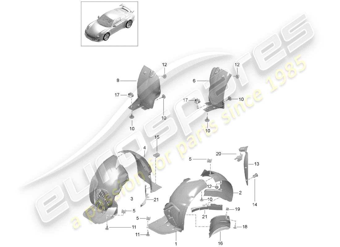 porsche 2017 (991-2 r/gt3/rs) wheelhouse protector part diagram