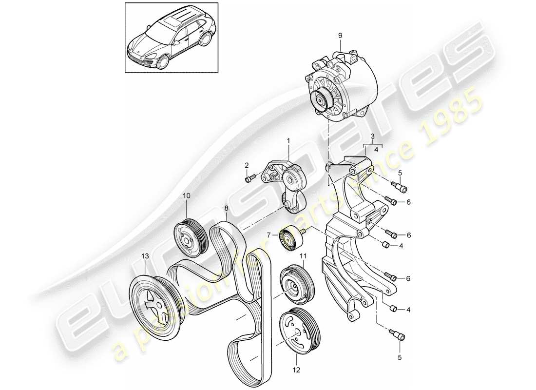 porsche cayenne e2 (2015) belt tensioner parts diagram