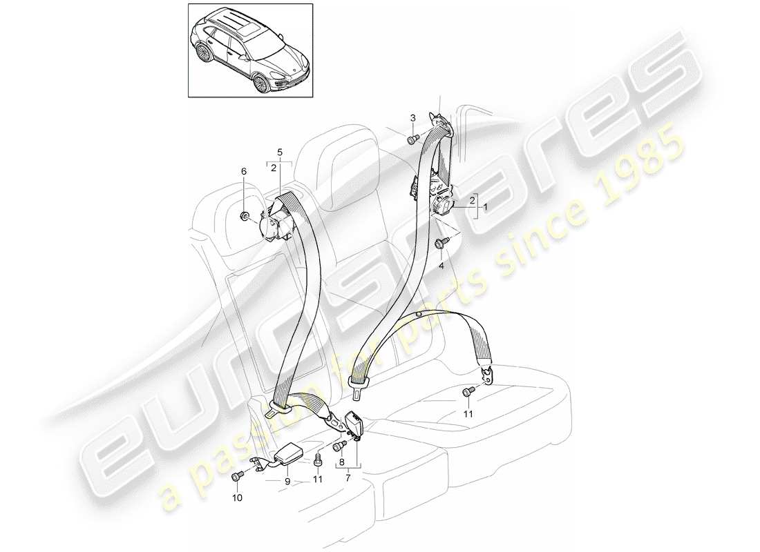 porsche cayenne e2 (2015) seat belt parts diagram
