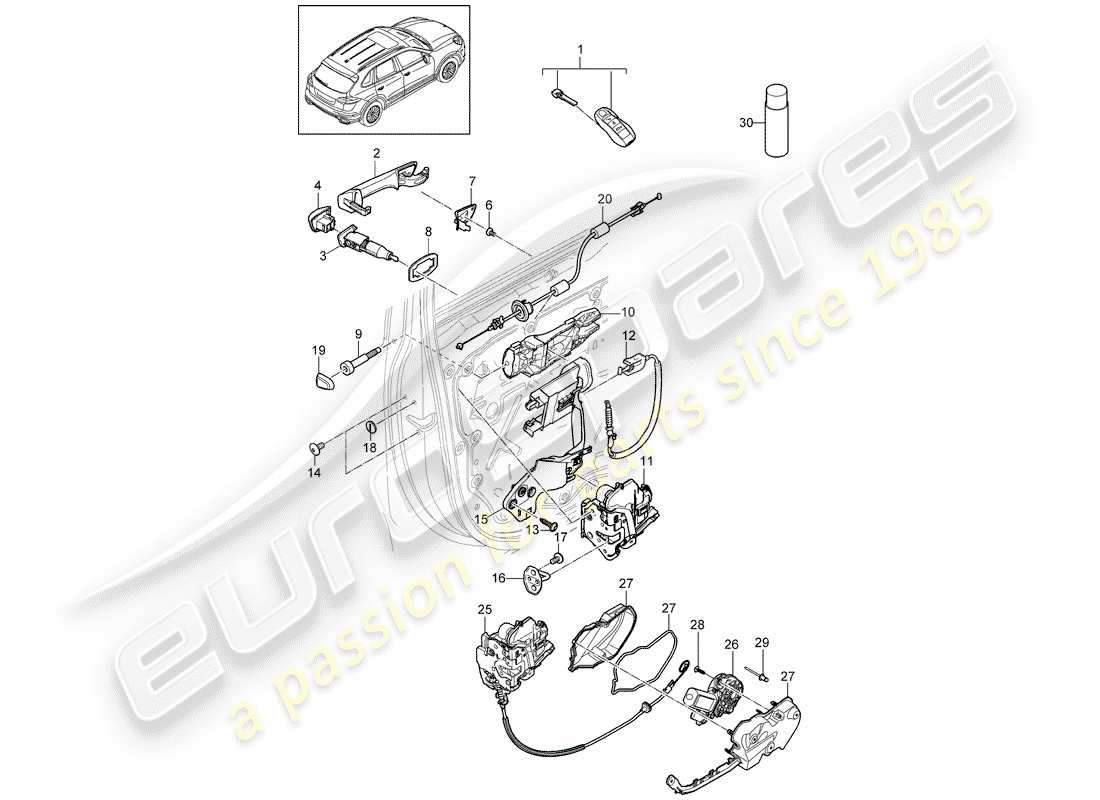 porsche 2014 (cayenne e2 92a) door handle part diagram