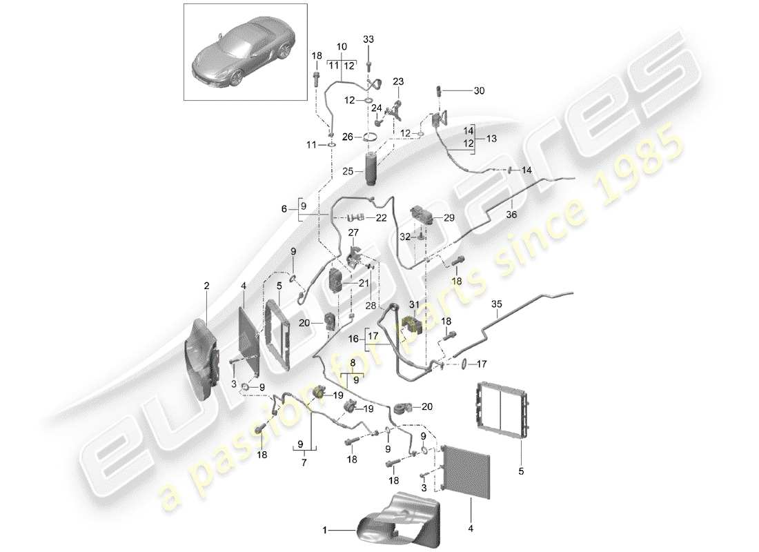 porsche 2013 (981 boxster) refrigerant circuit parts diagram