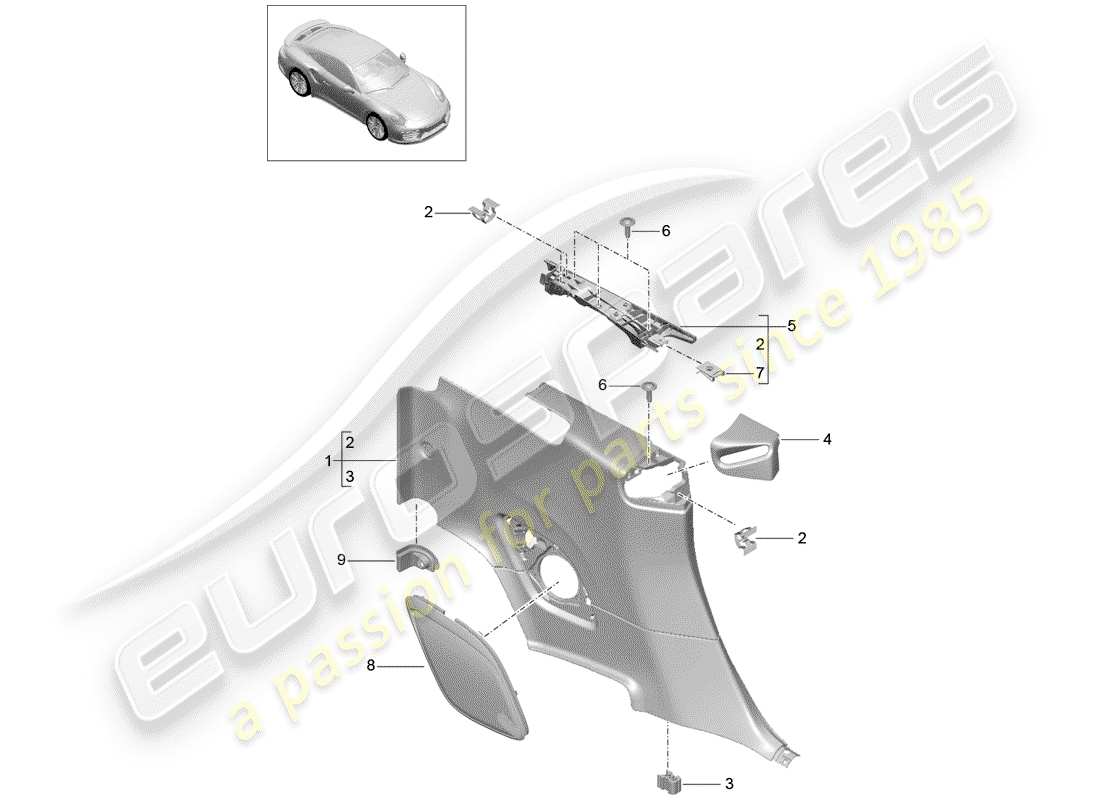 porsche 2014 (991-1 turbo) quarter trim panel part diagram