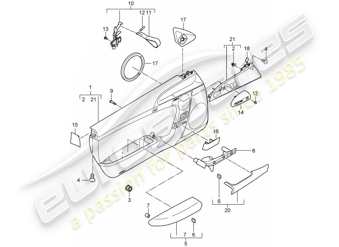 porsche 2008 (997-1 gt3) door panel part diagram
