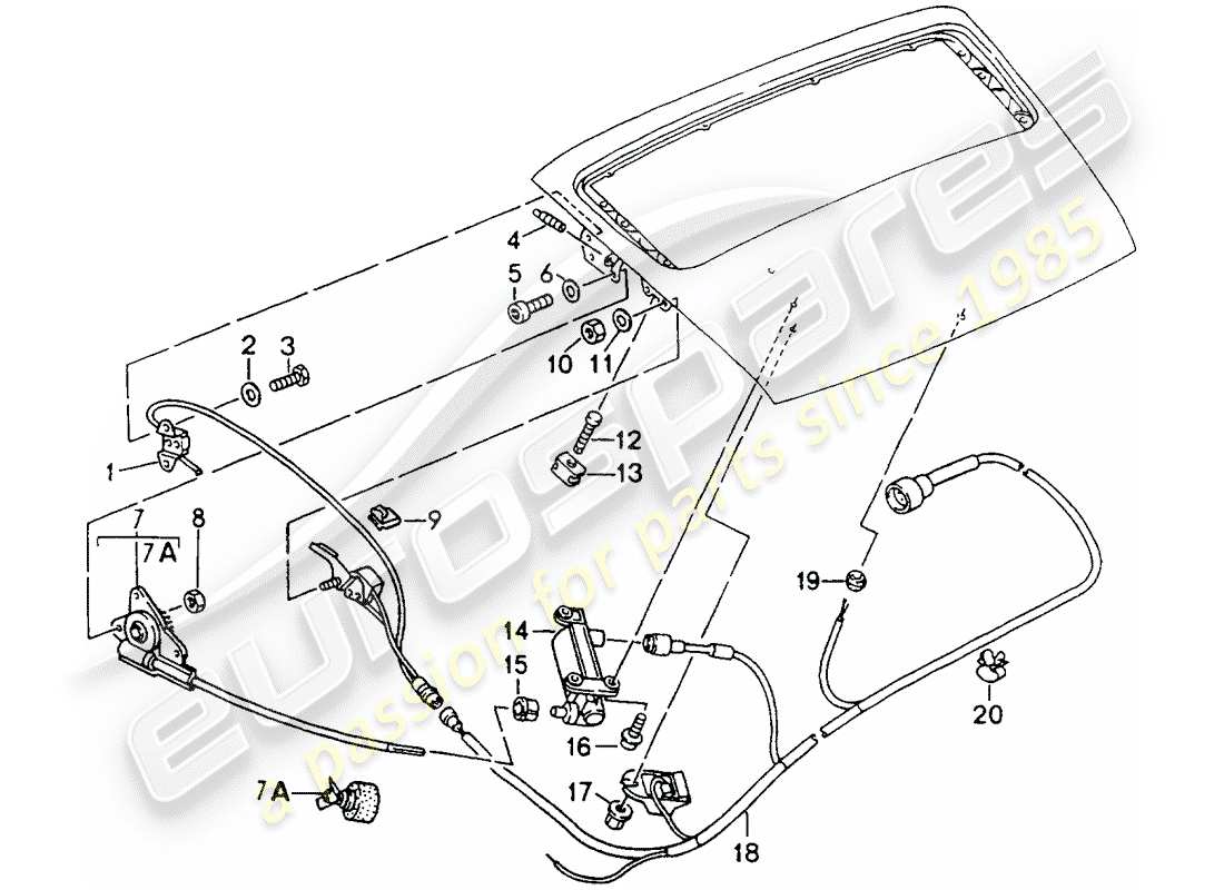 porsche 1991 (964) rear spoiler - driving mechanism parts diagram