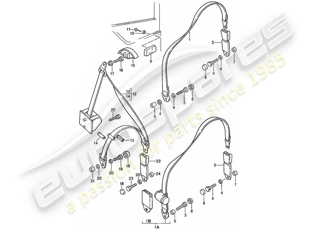 porsche 1988 (924s) seat belt parts diagram