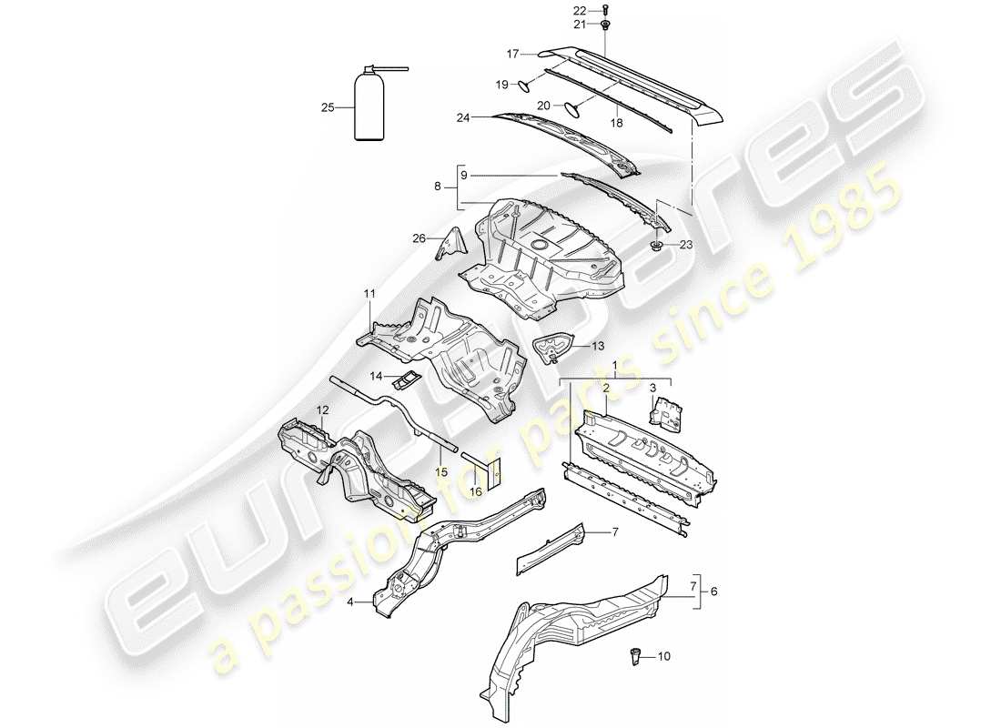 porsche 2011 (997-2 gt3) rear end parts diagram