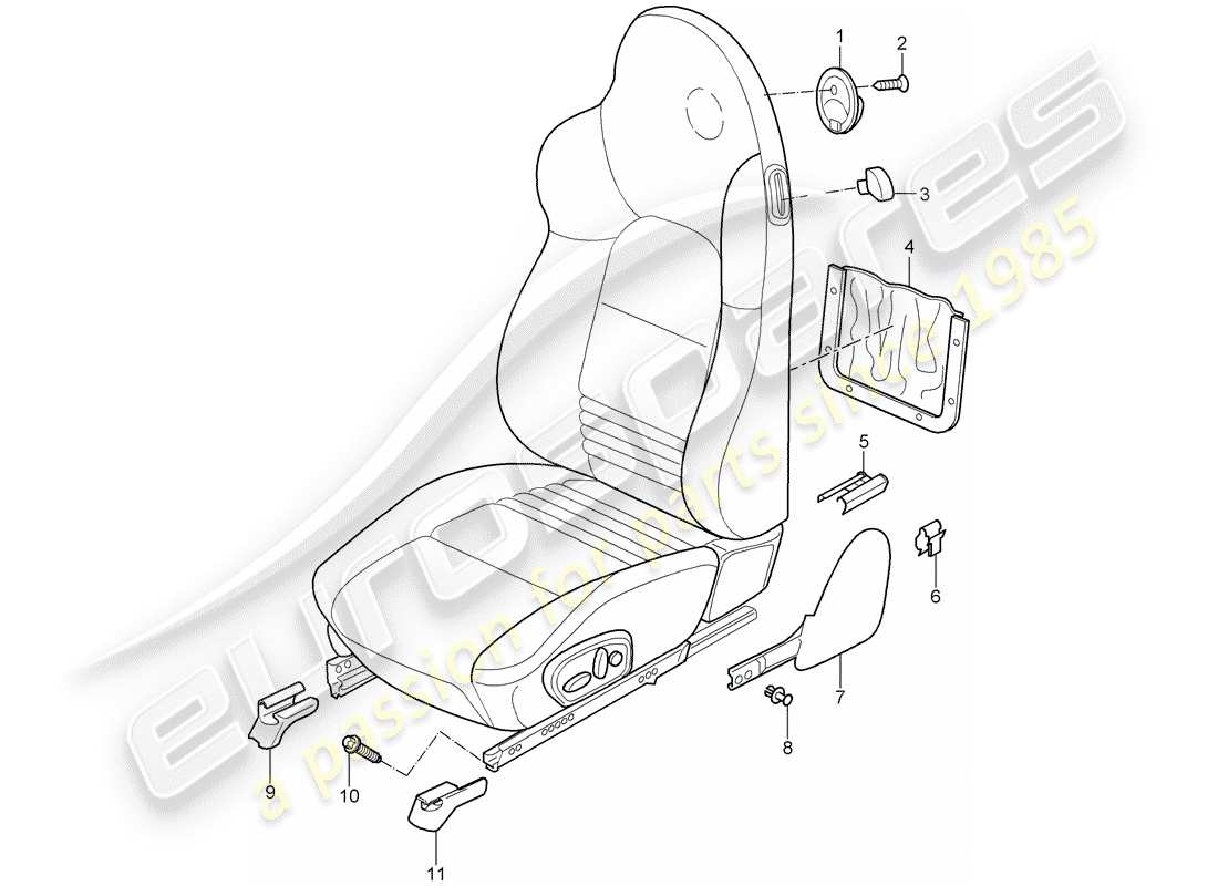 porsche 2002 (996 gt3) sports seat part diagram