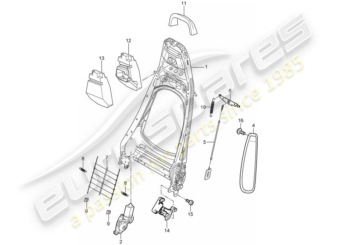 porsche 2008 (997-1 gt3) backrest frame parts diagram