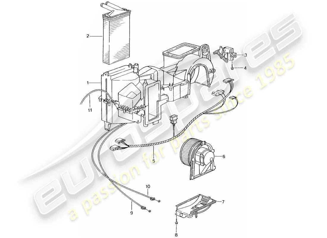 porsche 2003 (996 gt3) heater - single parts parts diagram