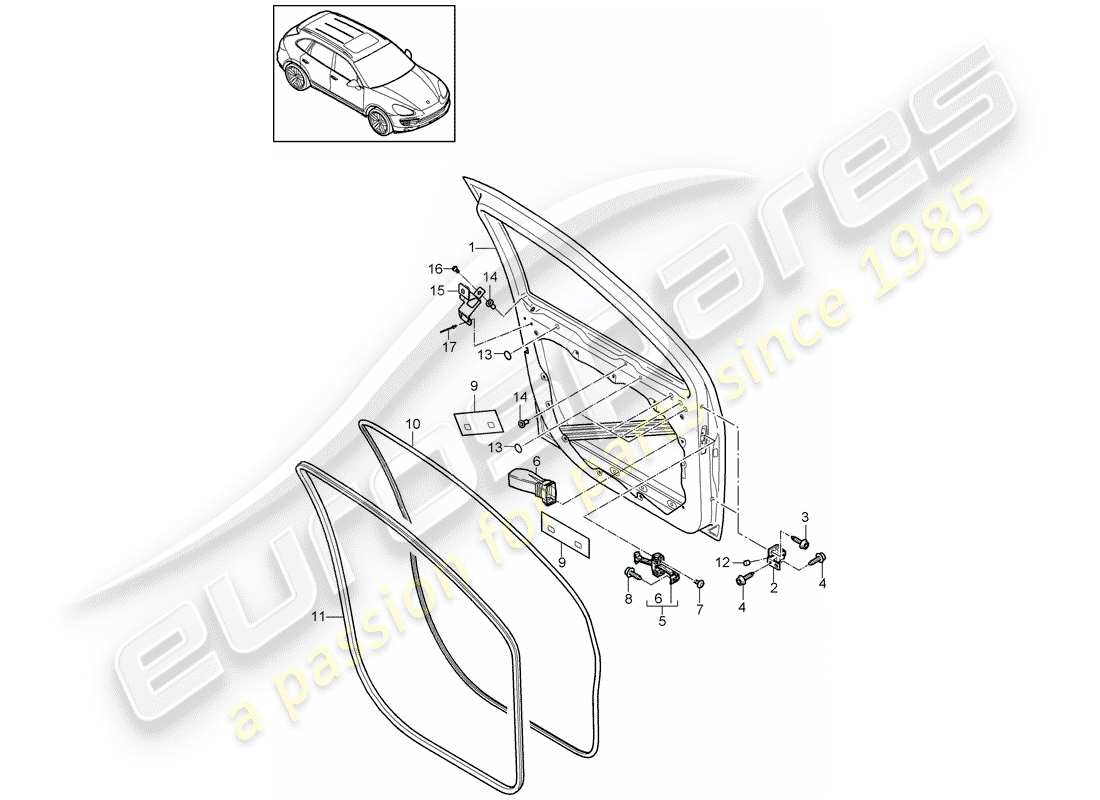 porsche 2016 (cayenne e2 92a) door shell part diagram