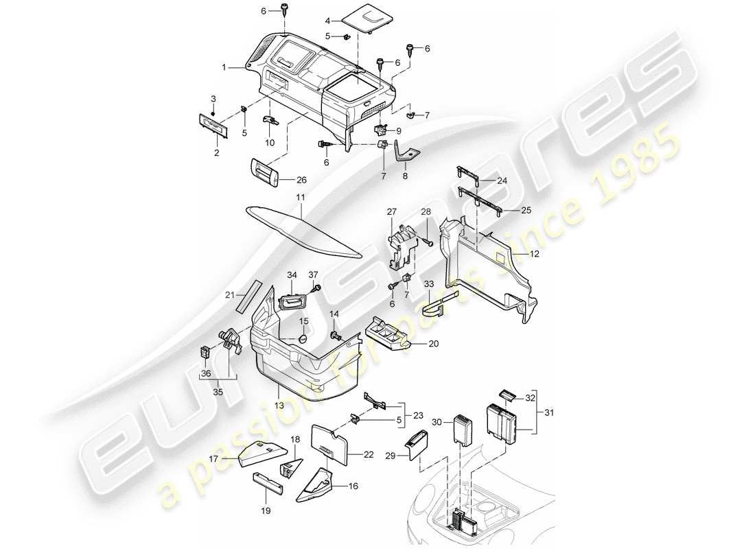 porsche 2009 997-2 turbo / gt2 luggage compartment part diagram