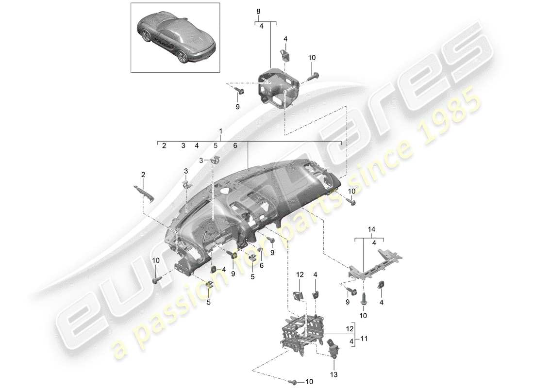 porsche 2013 (981 boxster) dash panel trim parts diagram