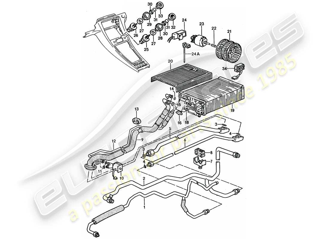 porsche 1993 (928) auxiliary air conditioner - lines part diagram