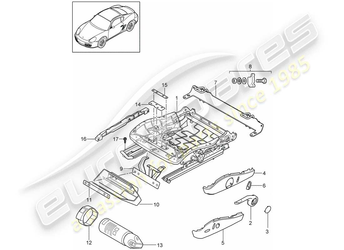 porsche 2010 (987 cayman) seat frame part diagram