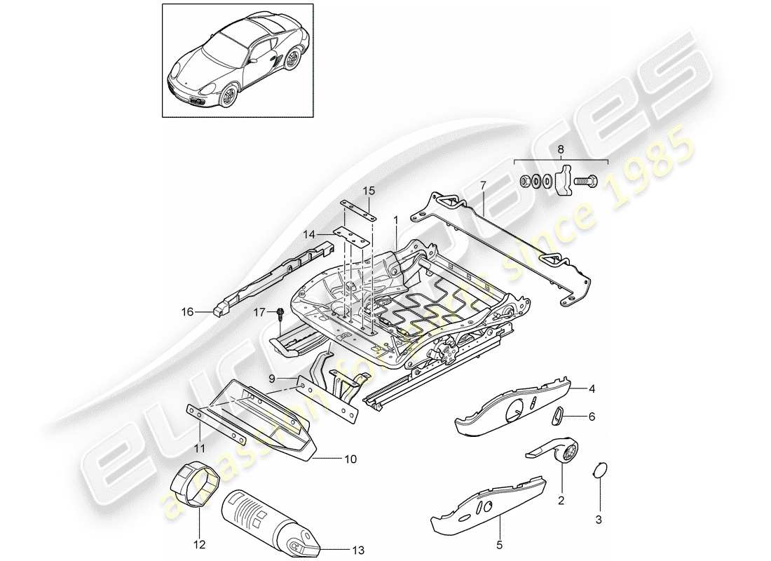 porsche cayman 987 (2010) seat frame parts diagram