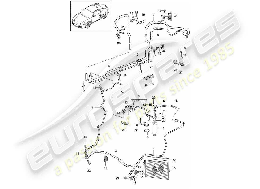 porsche cayman 987 (2010) refrigerant circuit part diagram