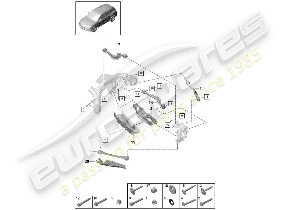 porsche cayenne e3 (2018) track control arm parts diagram