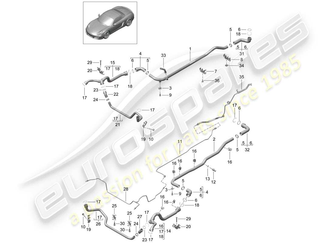 porsche 2013 (981 boxster) water cooling 1 parts diagram