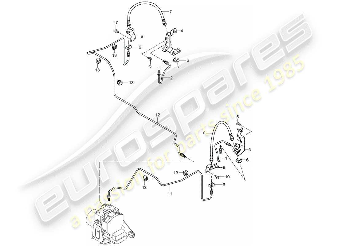 porsche 2004 (carrera gt) brake lines - front axle parts diagram