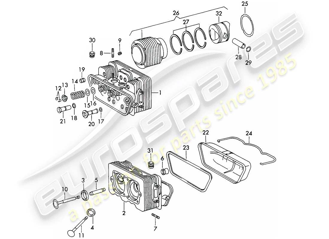 porsche 1966 (911/912) cylinder head - cylinder with pistons - repair set for maintenance - see illustration: part diagram