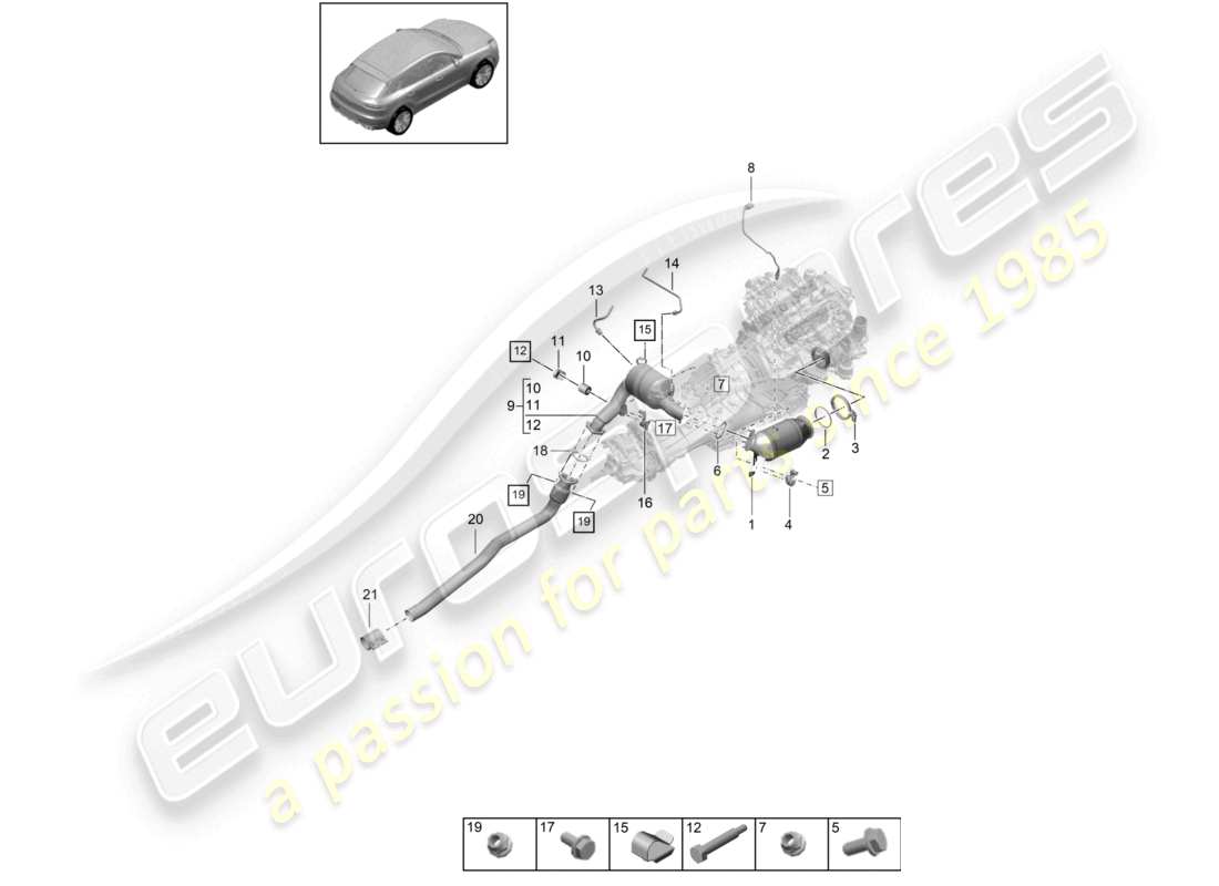 porsche 2020 (macan) catalytic converter petrol particulate filter lambda probe part diagram