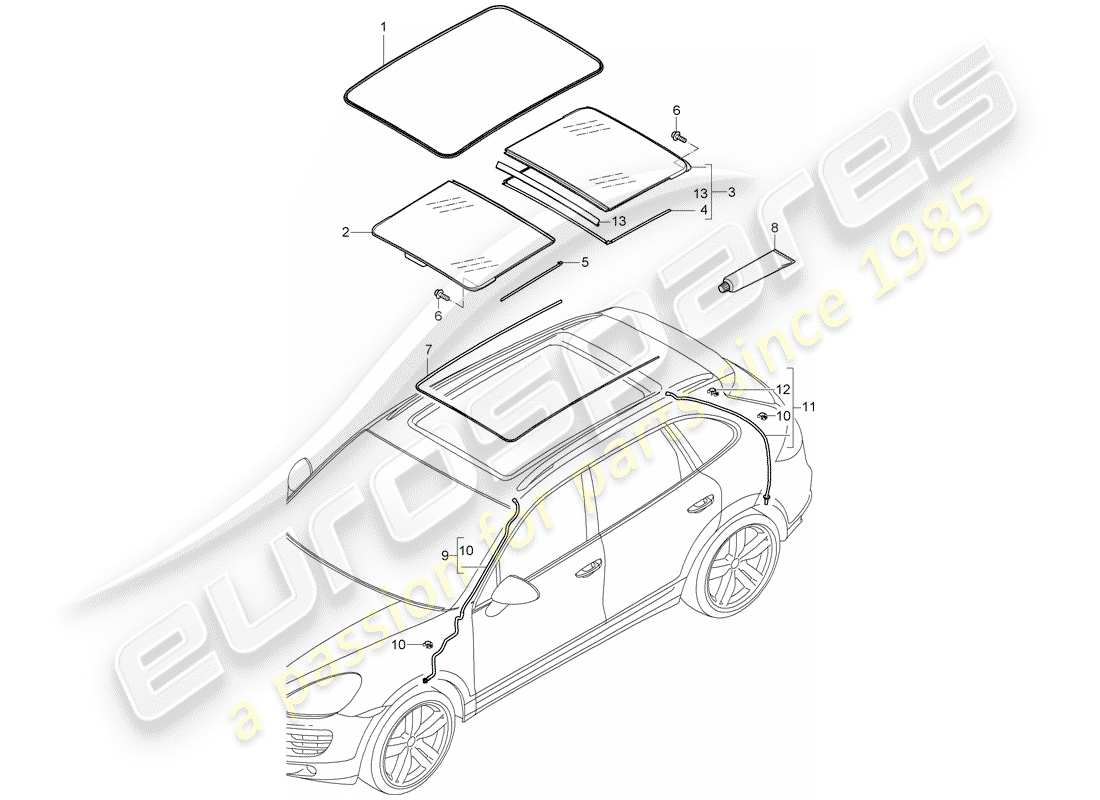 porsche 2012 (cayenne e2 92a) glass roof part diagram