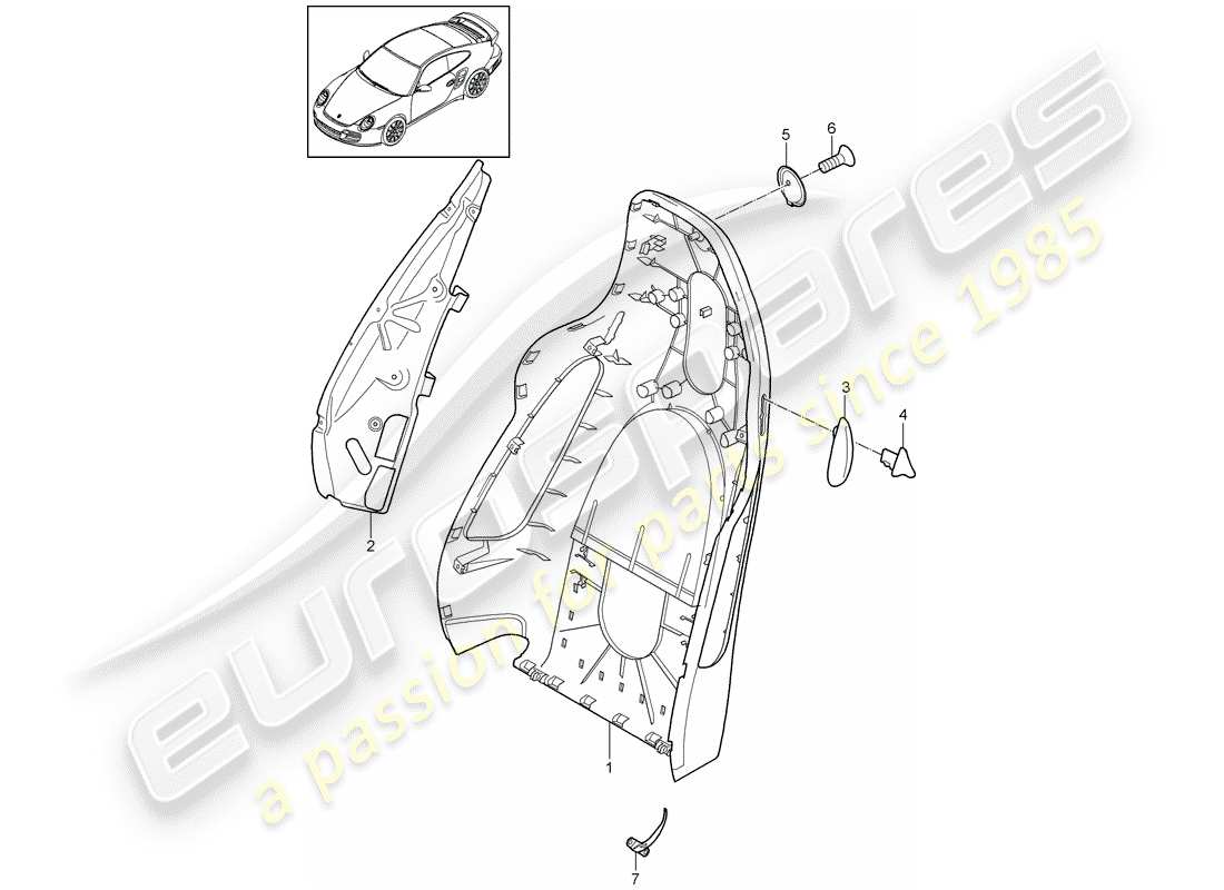 porsche 911 t/gt2rs (2011) backrest shell parts diagram