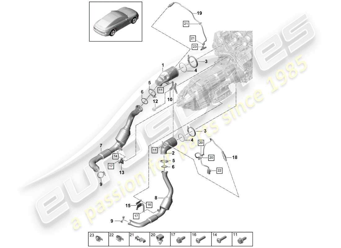 porsche panamera 971 (2017) exhaust system parts diagram