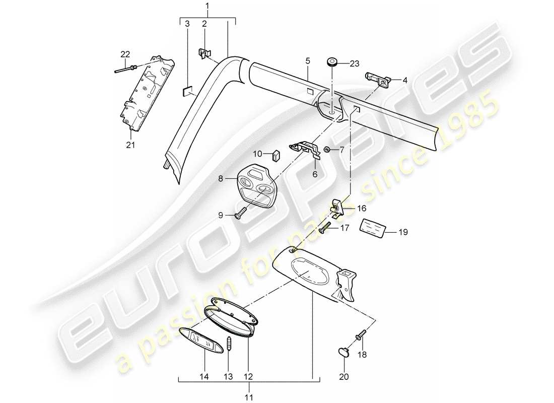 porsche 2007 (997-1) a-pillar part diagram