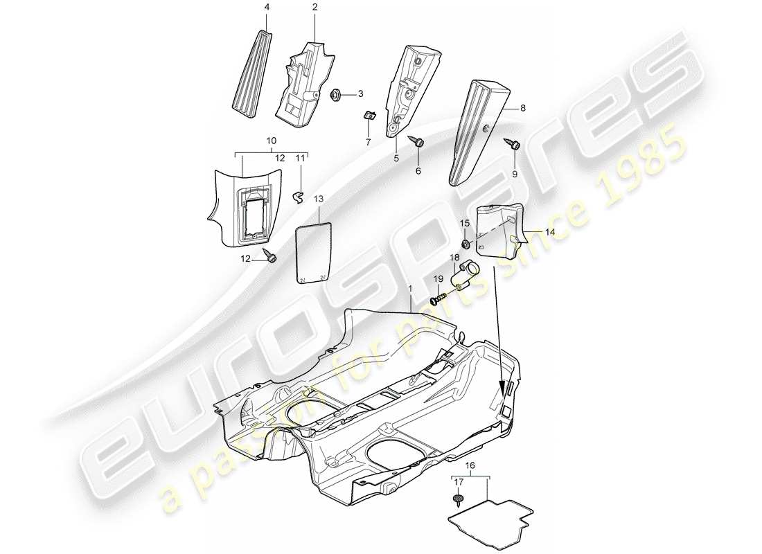 porsche 2008 (997-1 gt3) floor cover part diagram