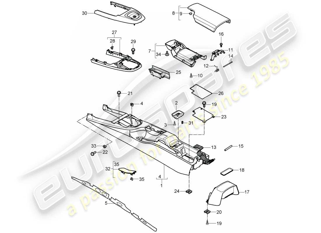 porsche 2012 (997-2) center console parts diagram