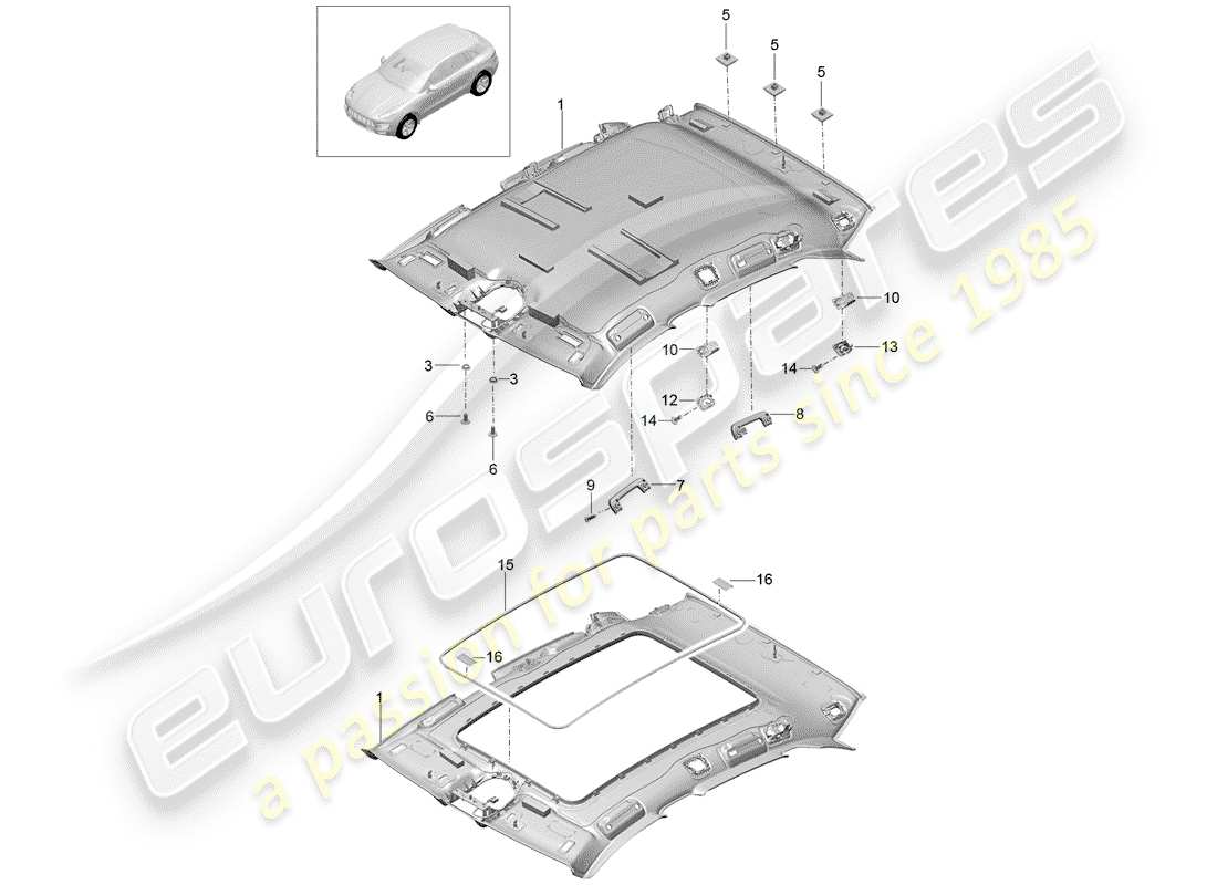 porsche 2014 (macan) roof trim panel part diagram