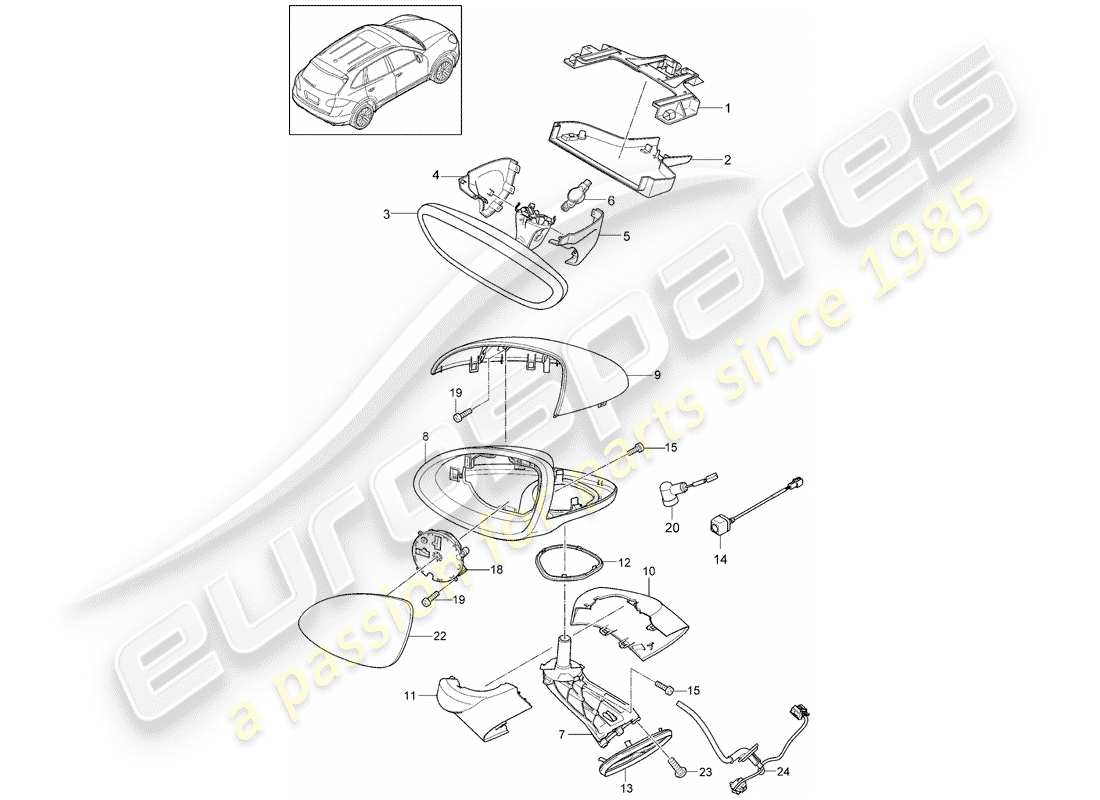 porsche 2013 (cayenne e2 92a) rear view mirror inner parts diagram