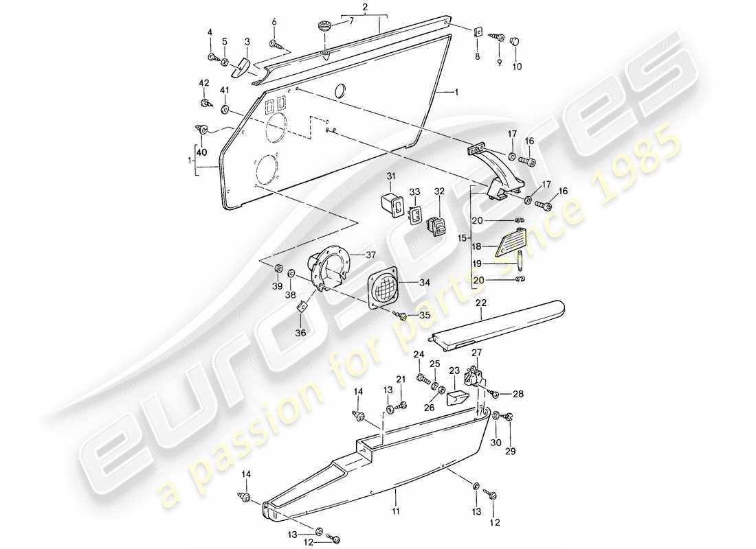 porsche 1988 (959) door panel parts diagram
