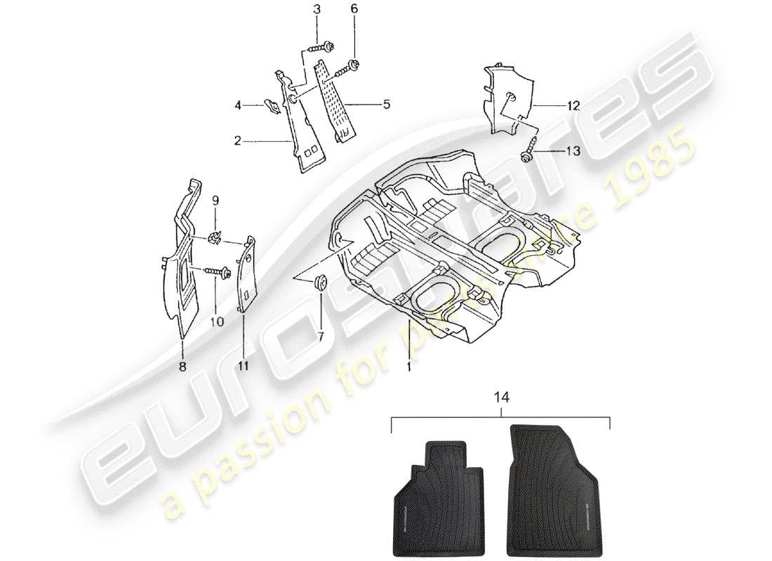 porsche 2002 (996 gt3) floor cover - trims part diagram