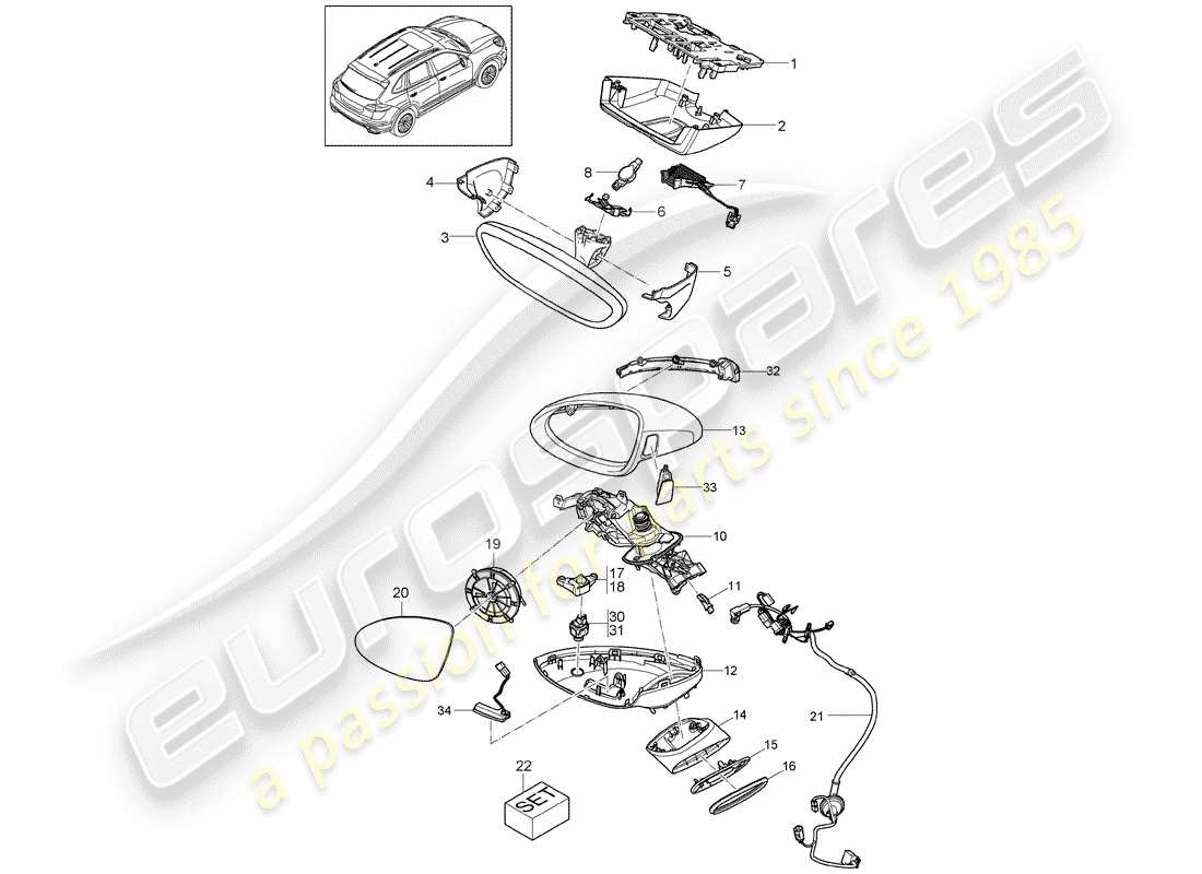 porsche 2013 (cayenne e2 92a) rear-view mirror parts diagram