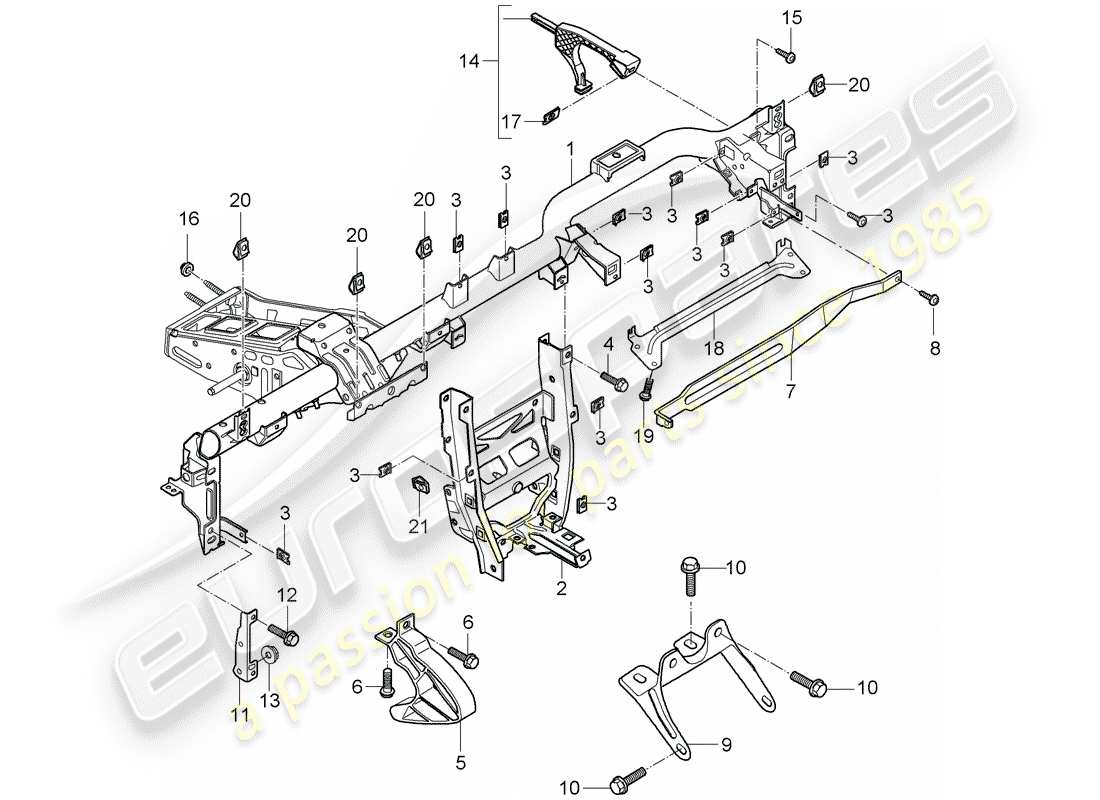 porsche 2012 (997-2) retaining frame part diagram