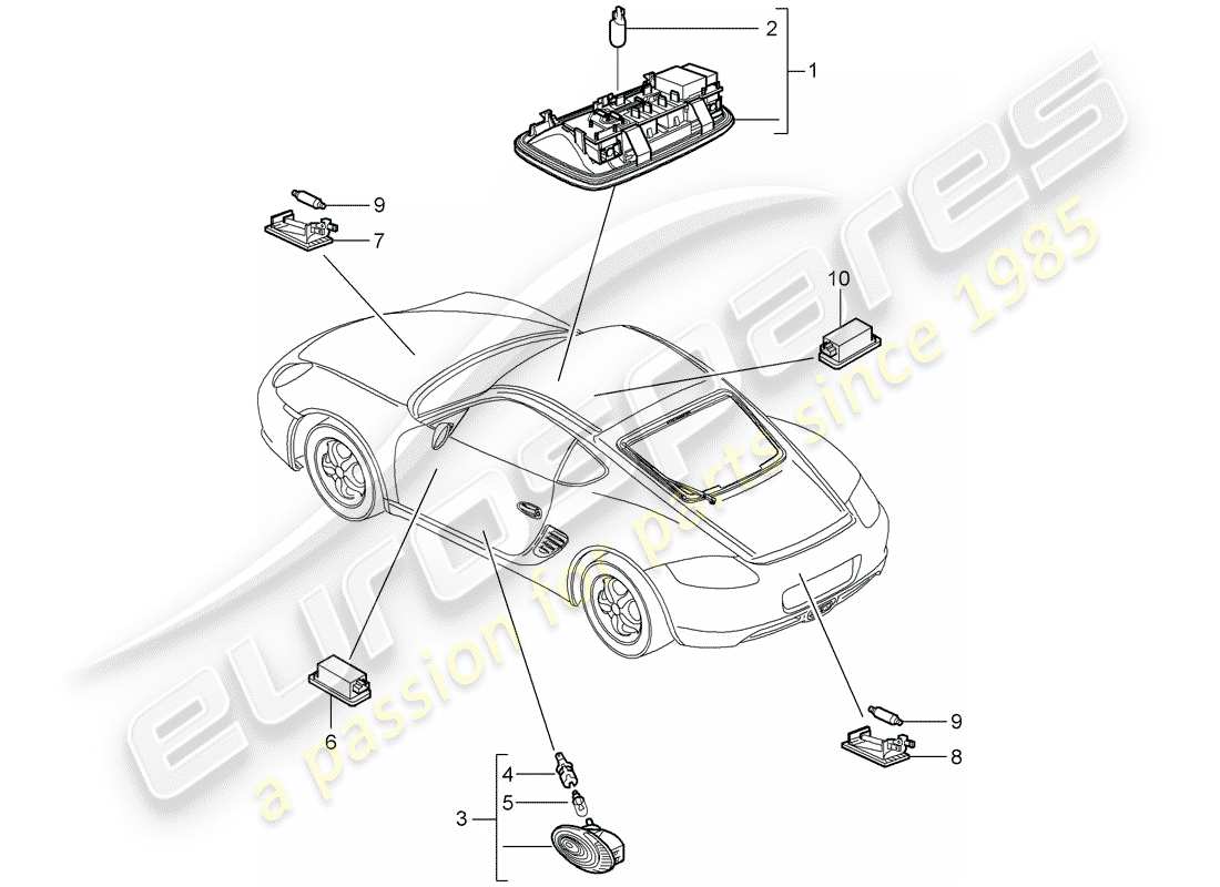 porsche 2009 (987 cayman) interior lights parts diagram