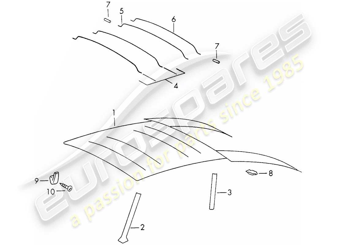 porsche 1972 (911) interior equipment - roof part diagram