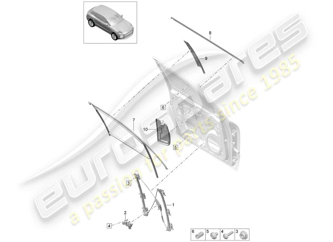porsche 2019 (macan) window regulator part diagram