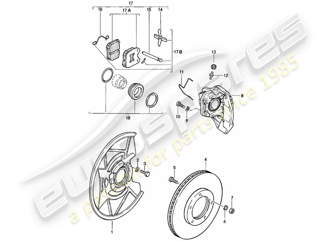 porsche 924 (1985) disc brakes - front axle parts diagram