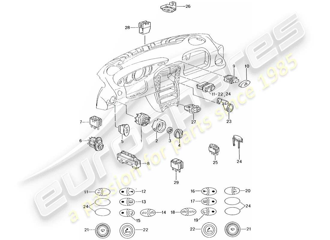 porsche 2005 (996) switch parts diagram