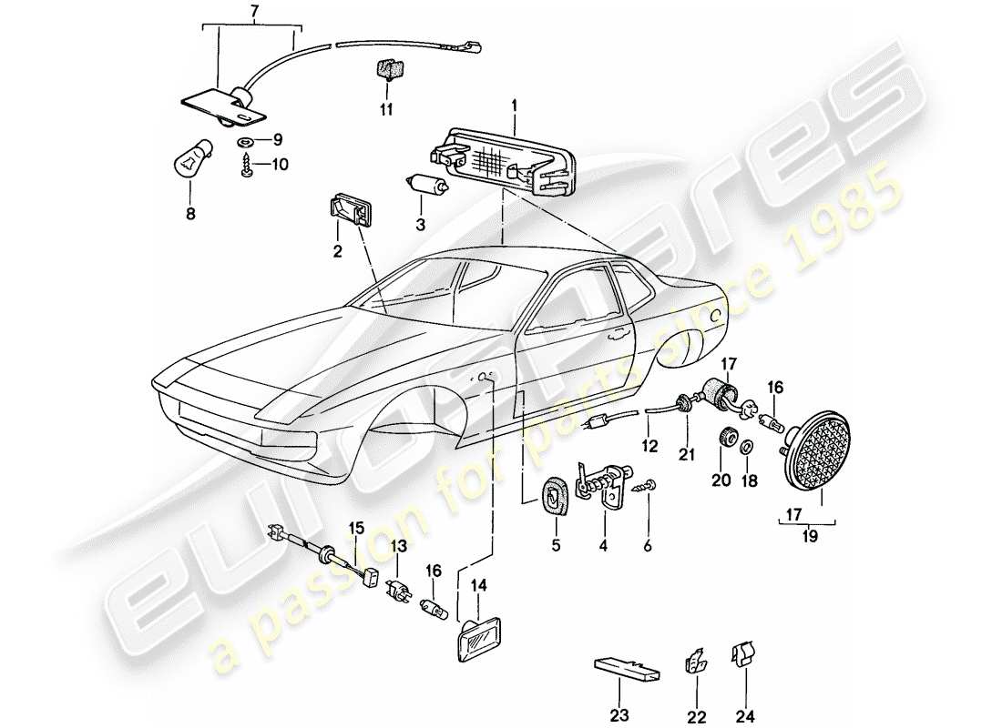 porsche 1988 (924s) interior light - turn signal repeater parts diagram