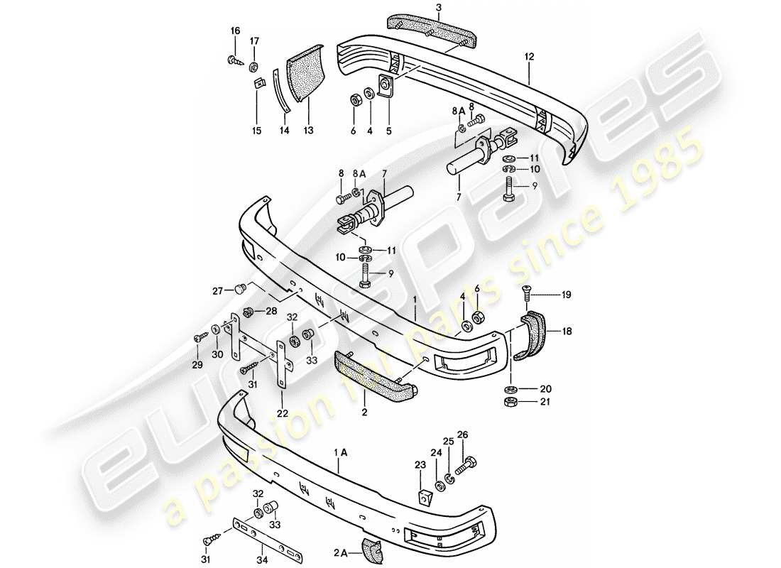 porsche 1986 (924s) bumper - with: - buffer part diagram