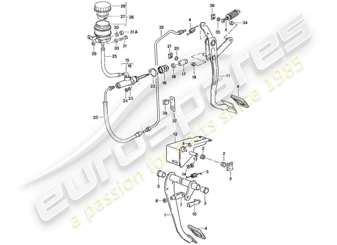 porsche 1987 (924s) brake - clutch - pedals parts diagram