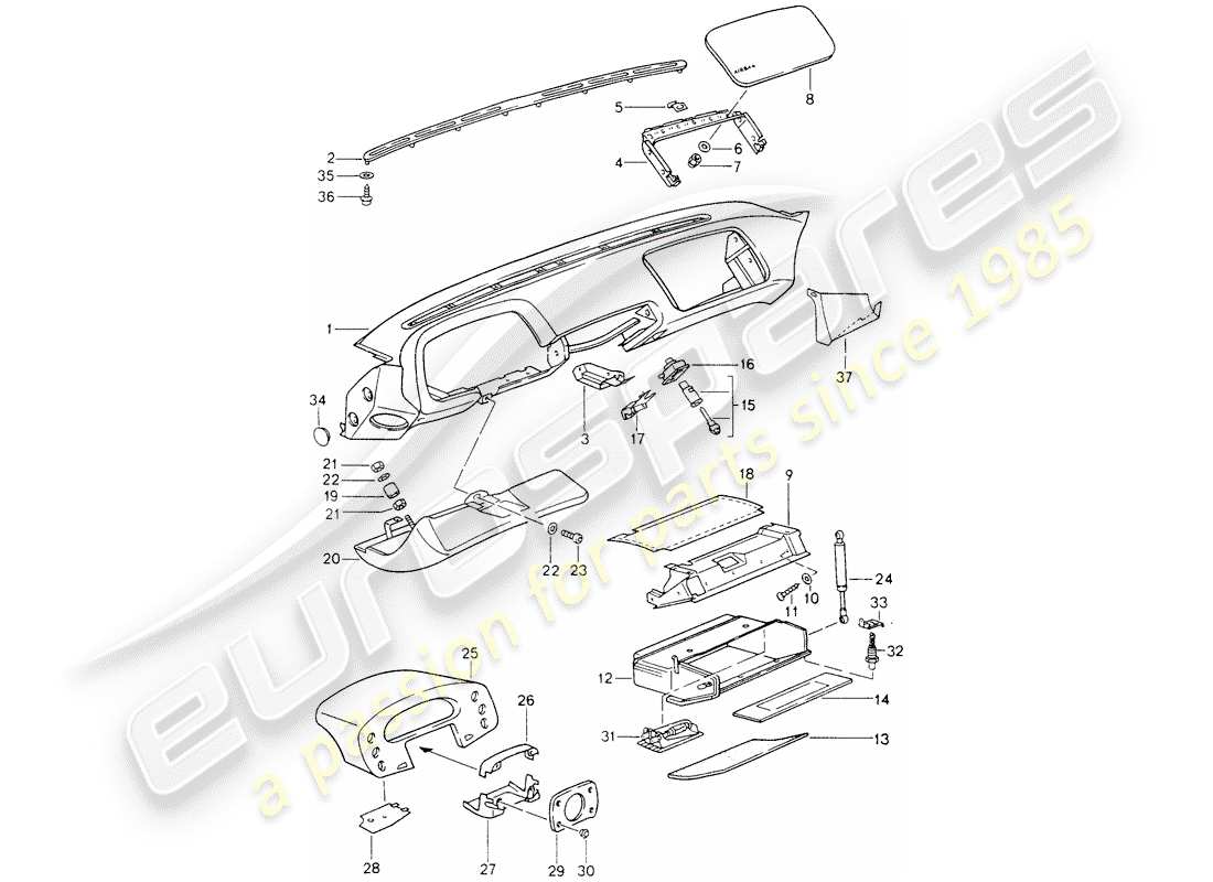 porsche 928 (1991) dash panel trim - airbag - - d - mj 1990>> part diagram